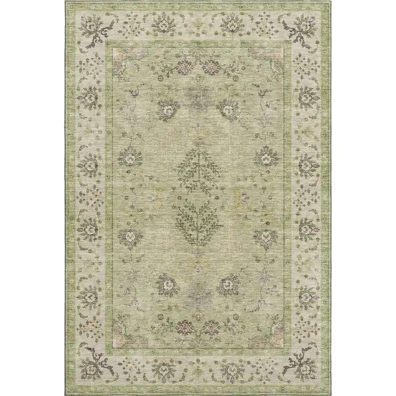 Dalyn Hatay Washable Rug in Green - 5 x 7.6
