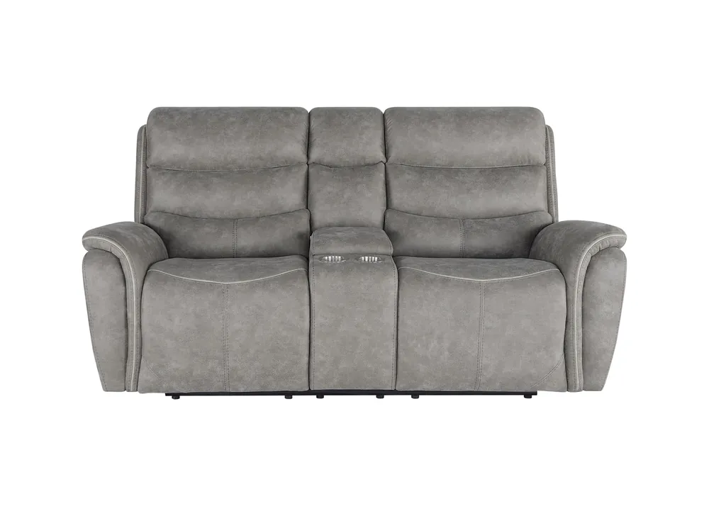 New Classic Kamari Gray Reclining Loveseat with Console