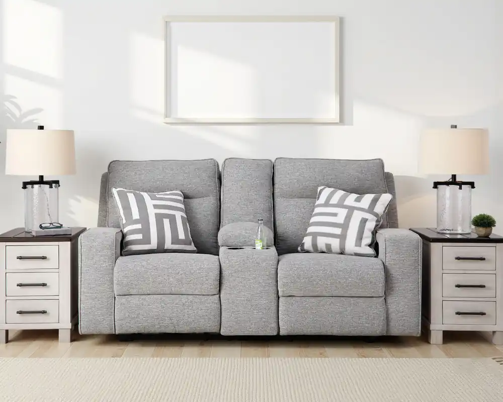 Ashley Biscoe Pewter Power Reclining Loveseat with Console
