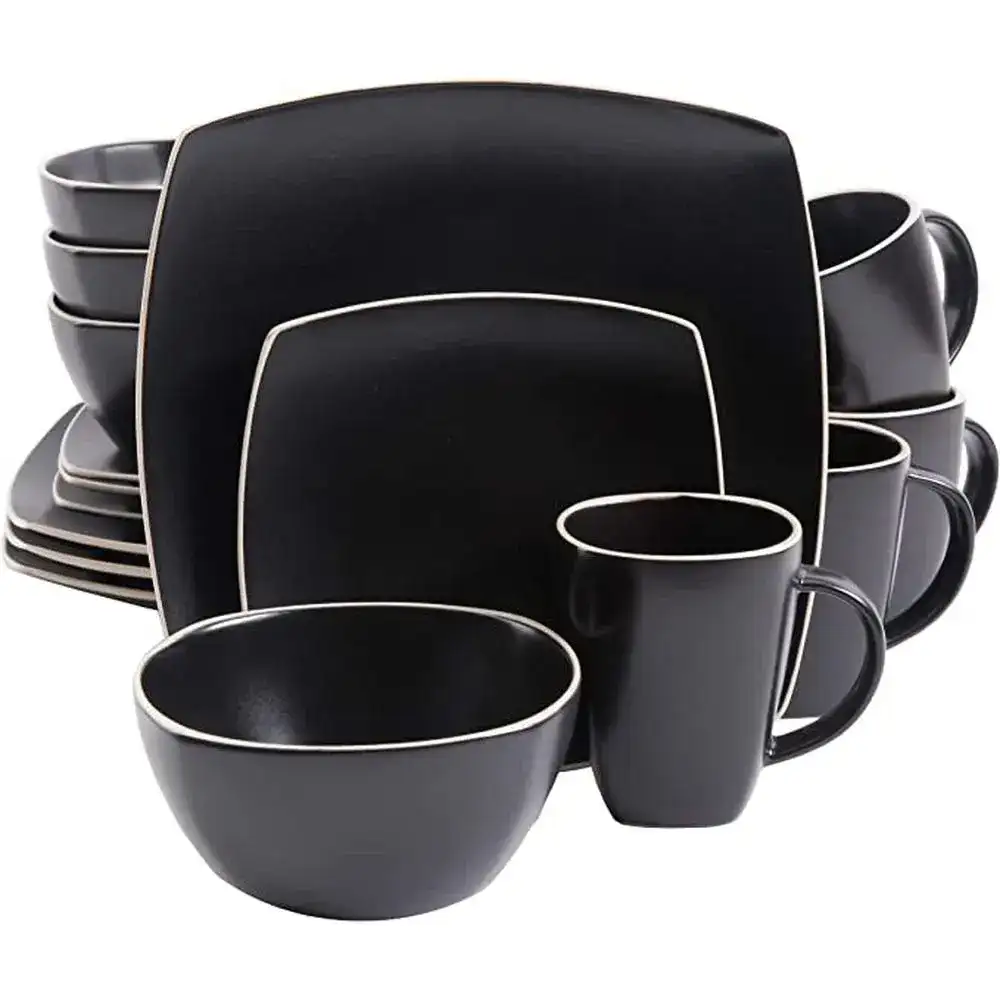 Gibson Homeware Stoneware Dinnerware Set in Matte Black - Service for 4