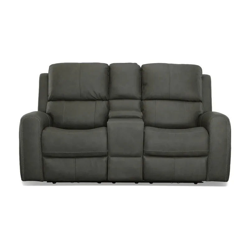 Flexsteel Linden Charcoal Leather Power Reclining Loveseat with Console