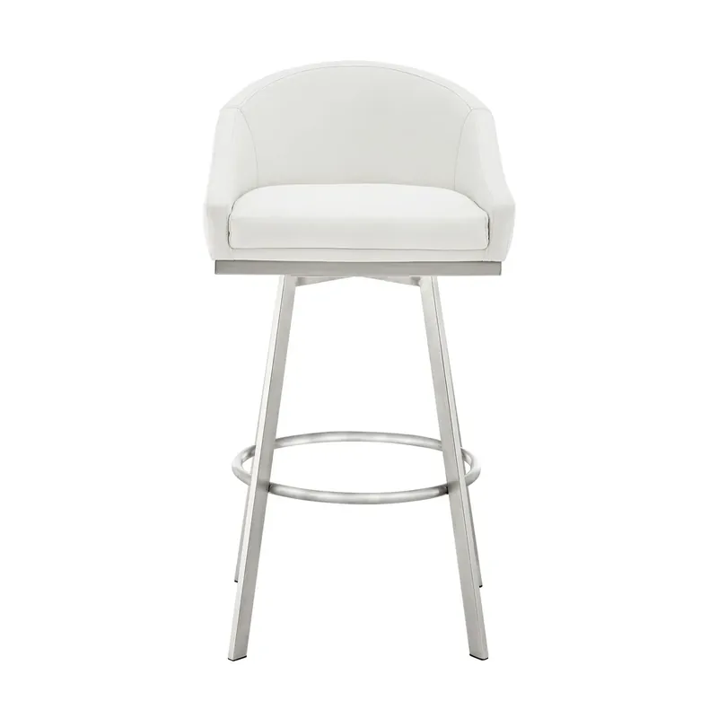 Armen Living Eleanor White Barstool with Stainless Steel Base