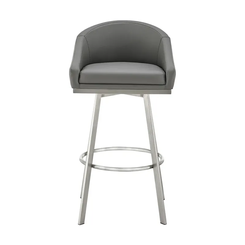 Armen Living Eleanor Gray Counter Stool with Stainless Steel Base