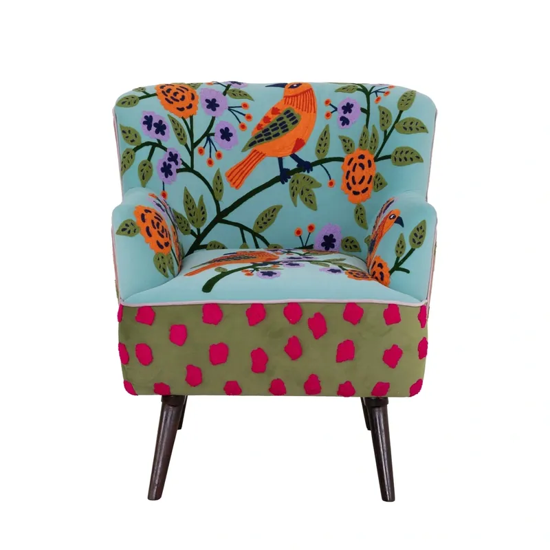 LR Home Matilda Blue Embroidered Accent Chair