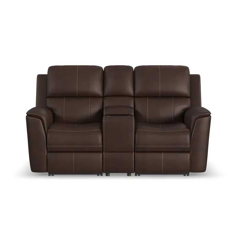 Flexsteel Henry Burnt Umber Leather Power Reclining Loveseat with Console