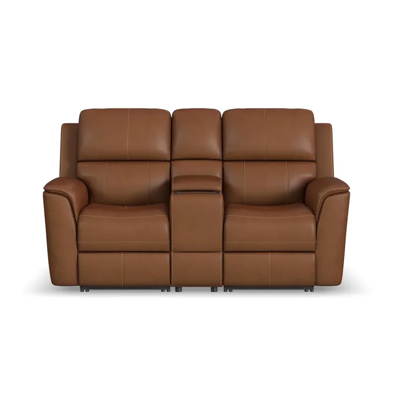 Flexsteel Henry Caramel Leather Power Reclining Loveseat with Console