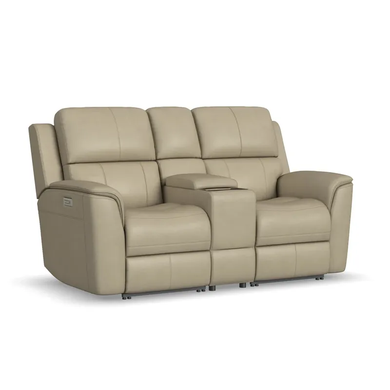 Flexsteel Henry Wheat Leather Power Reclining Loveseat with Console
