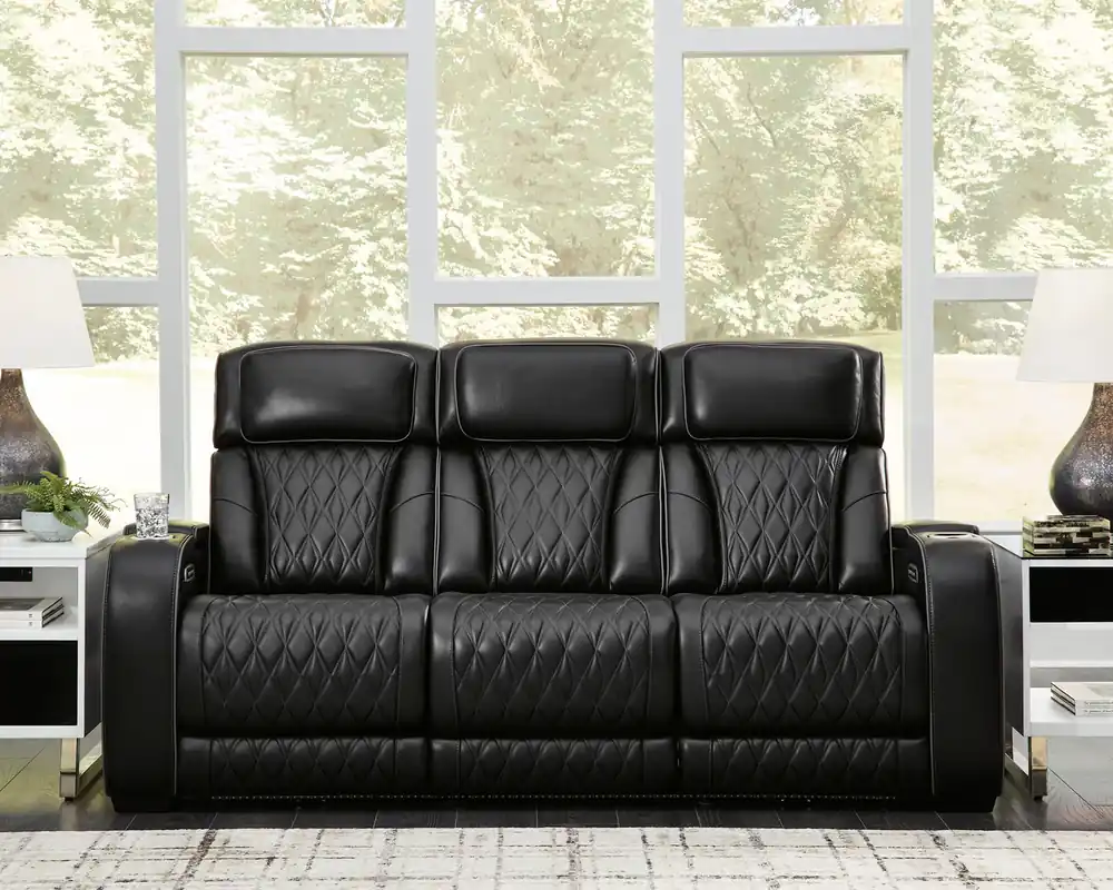 Ashley Boyington Black Dual Power Leather Reclining Sofa
