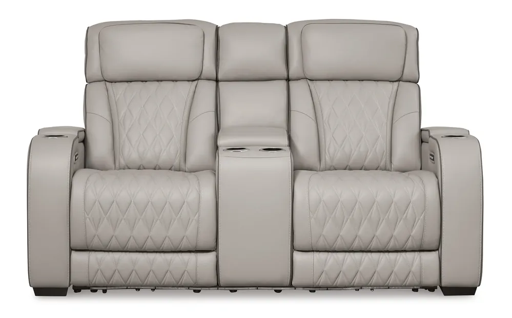 Ashley Boyington Gray Dual Power Leather Reclining Loveseat with Console