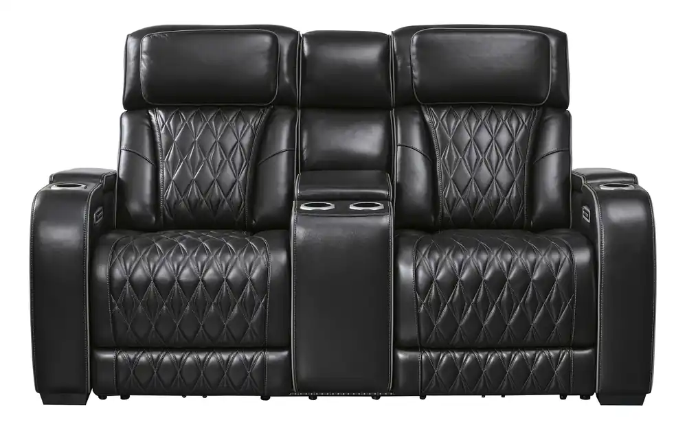 Ashley Boyington Black Dual Power Leather Reclining Loveseat with Console
