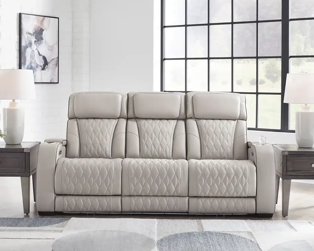 Ashley Boyington Gray Dual Power Leather Reclining Sofa