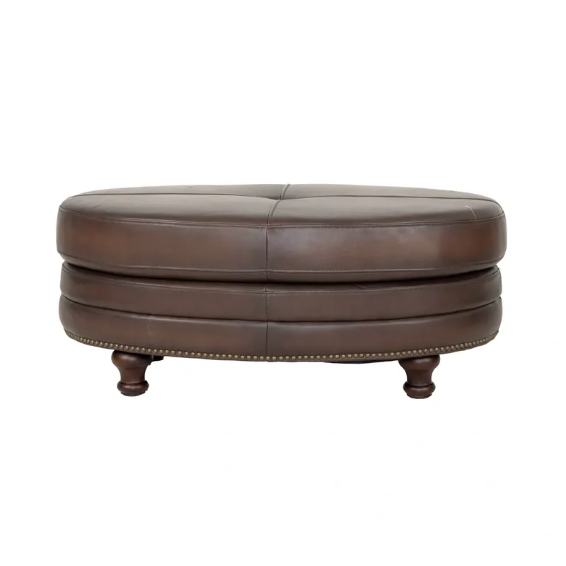 Hydeline Belfast Brown Leather Oval Cocktail Ottoman