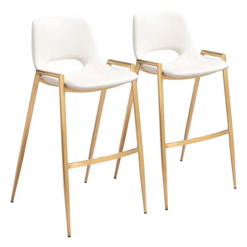 Zuo Modern Desi Gold Barstool Collection White/Gold - Set of 2
