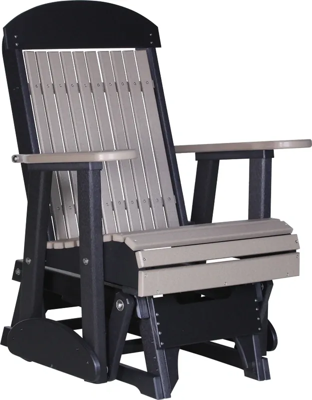 Amish Outdoors Classic High-Back Weatherwood/Black Adirondack Glider Chair