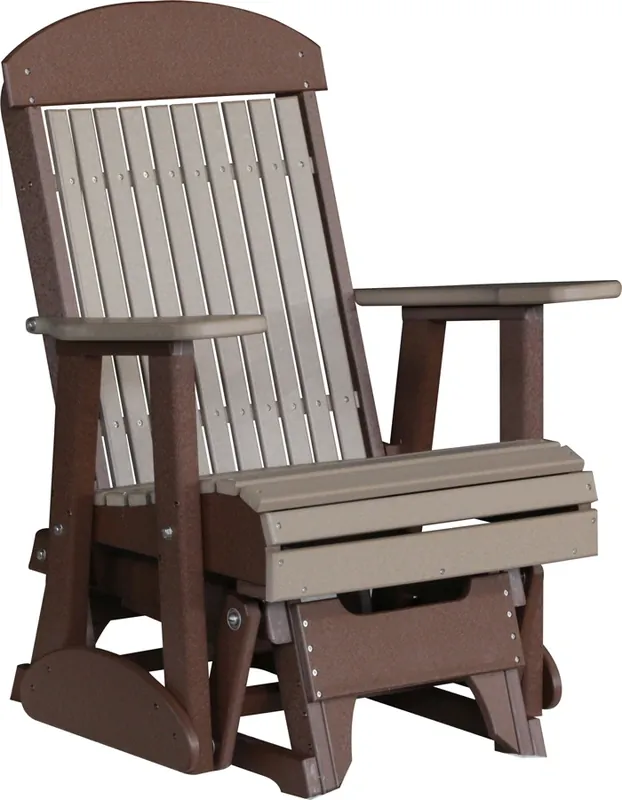 Amish Outdoors Classic High-Back Weatherwood/Chestnut Adirondack Glider Chair