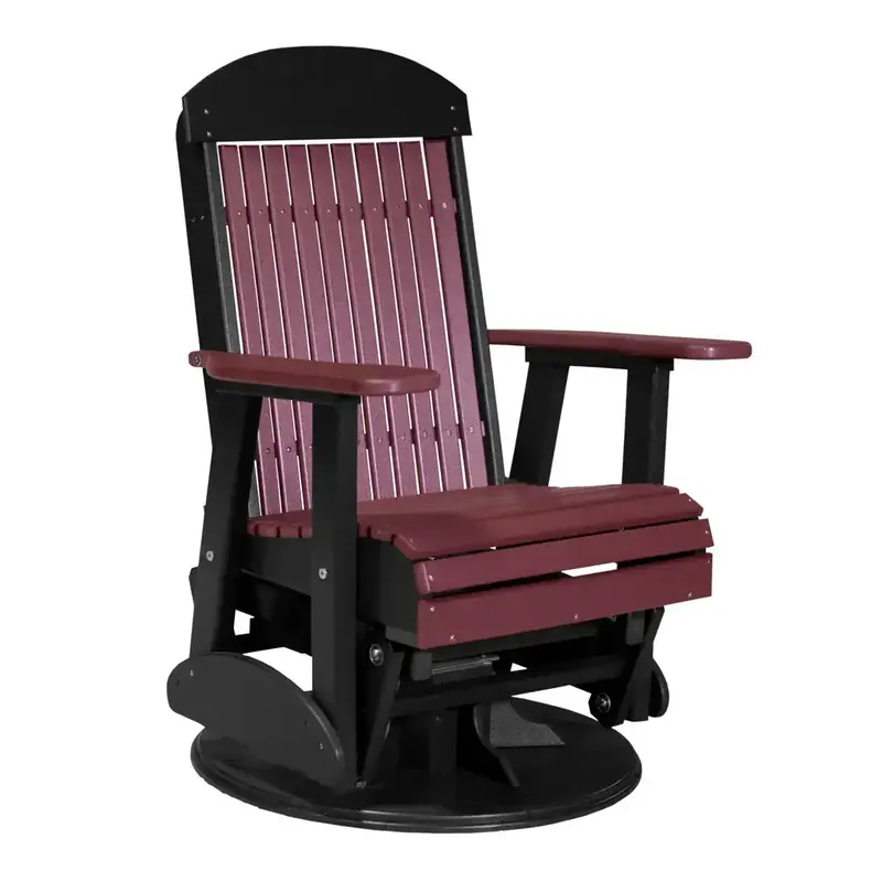 Amish Outdoors Classic High-Back Cherry/Black Adirondack Swivel Glider Chair