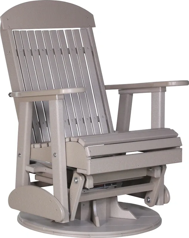 Amish Outdoors Classic High-Back Weatherwood Adirondack Swivel Glider Chair