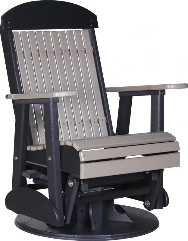 Amish Outdoors Classic High-Back Weatherwood/Black Adirondack Swivel Glider Chair