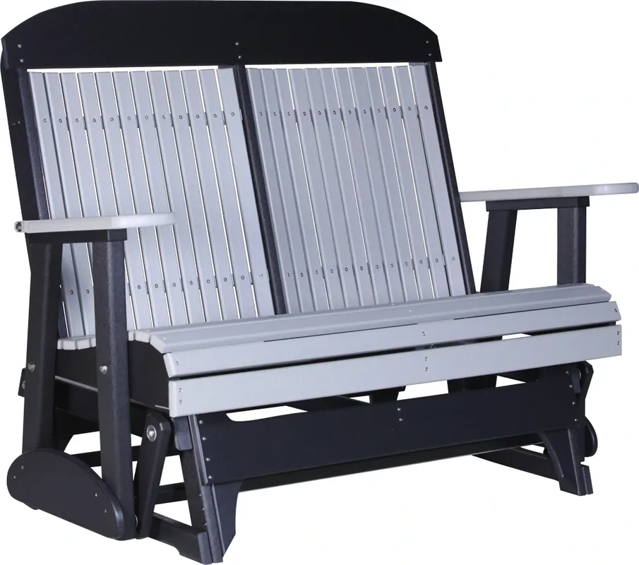 Amish Outdoors Classic High-Back Gray/Black Adirondack Glider Loveseat