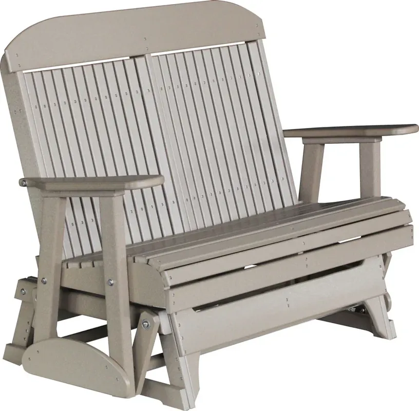 Amish Outdoors Classic High-Back Weatherwood Adirondack Glider Loveseat