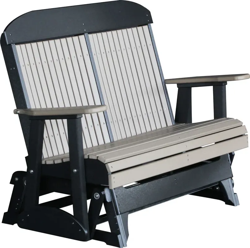 Amish Outdoors Classic High-Back Weatherwood/Black Adirondack Glider Loveseat