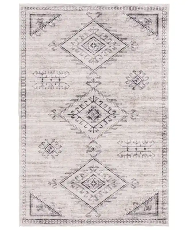Central Oriental Velveteen Rug in Ivory - 5 x 7