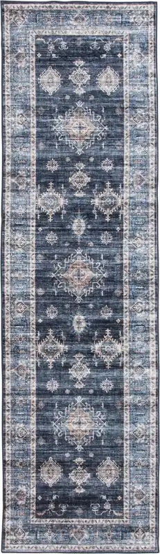 Central Oriental Velveteen Rug in Raquel Blue - 2.3 x 6