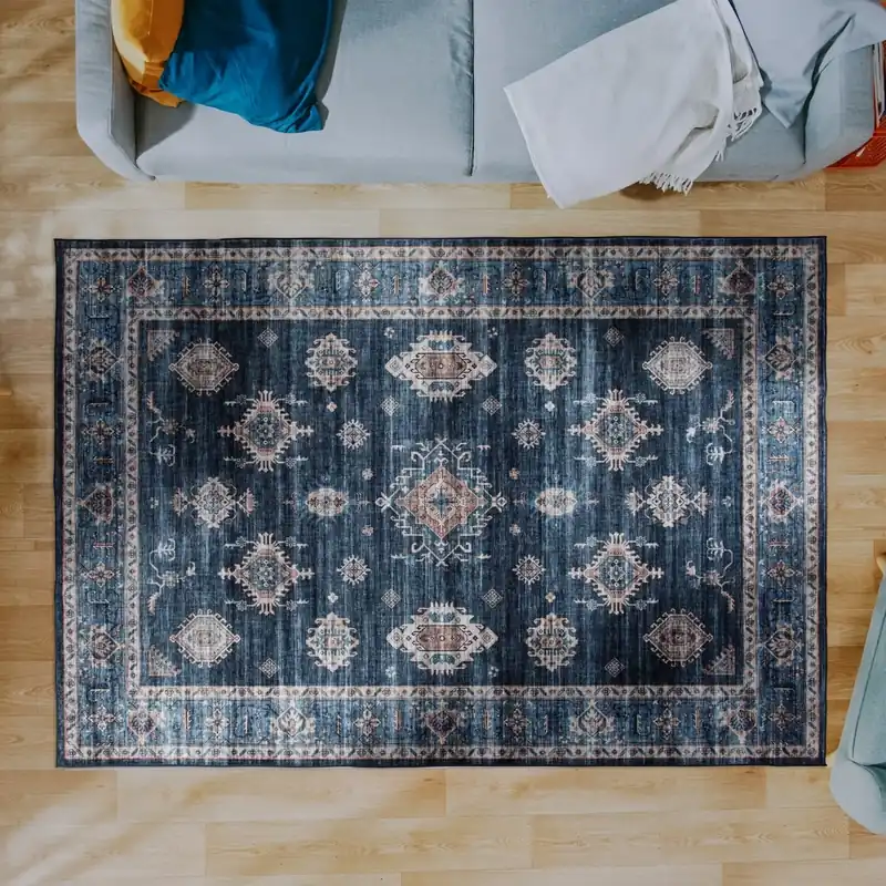 Central Oriental Velveteen Rug in Raquel Blue - 5 x 7