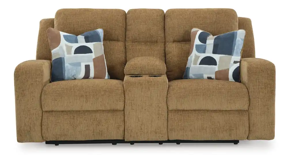 Ashley Kanlow Honey Reclining Loveseat with Console