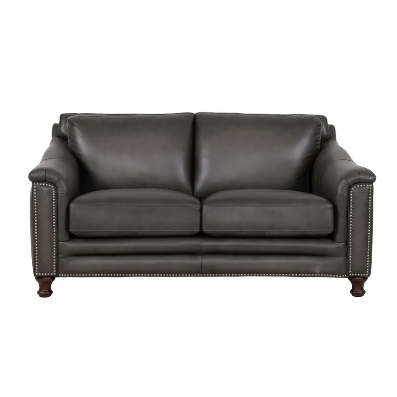 Hydeline Belfast Gray Leather Loveseat