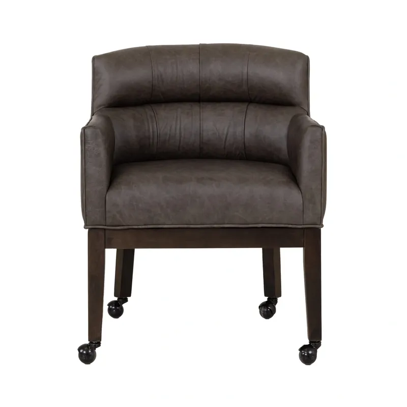 Mavin Walker Dutton Vintage Gray Leather Dining Arm Chair with Casters