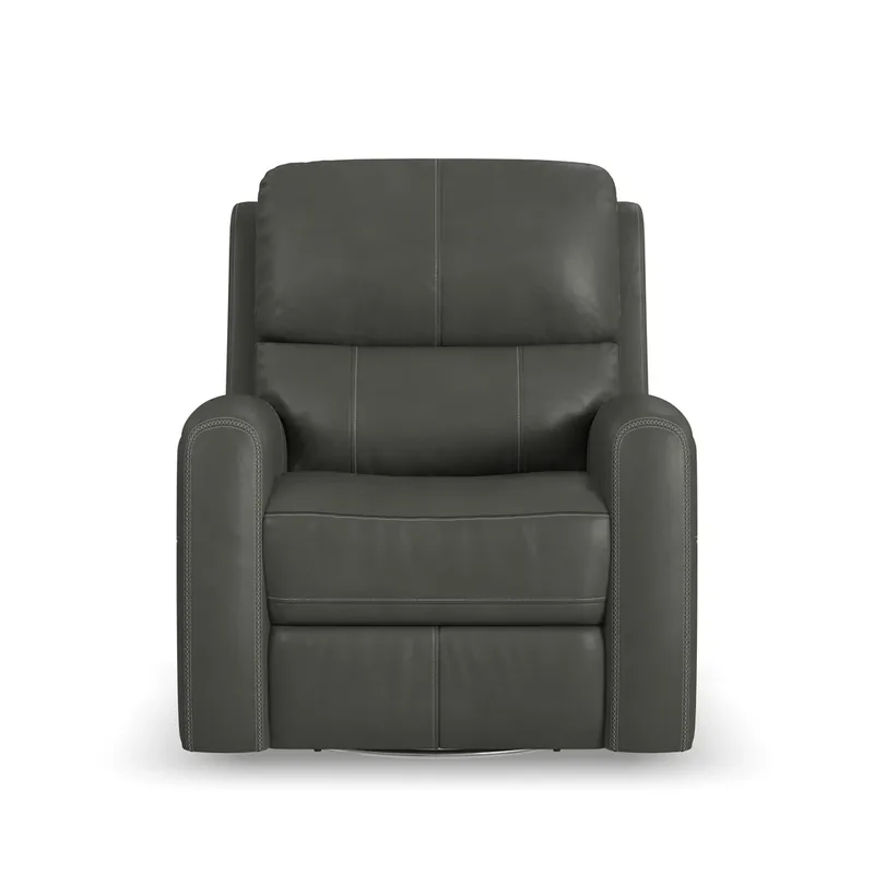 Flexsteel Linden Power Swivel Glider Recliner in Charcoal Leather with Heat/Massage