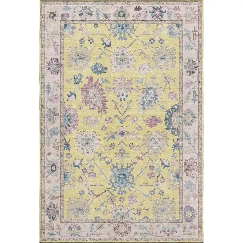 Dalyn Hatay Washable Rug in Yellow - 5 x 7.6