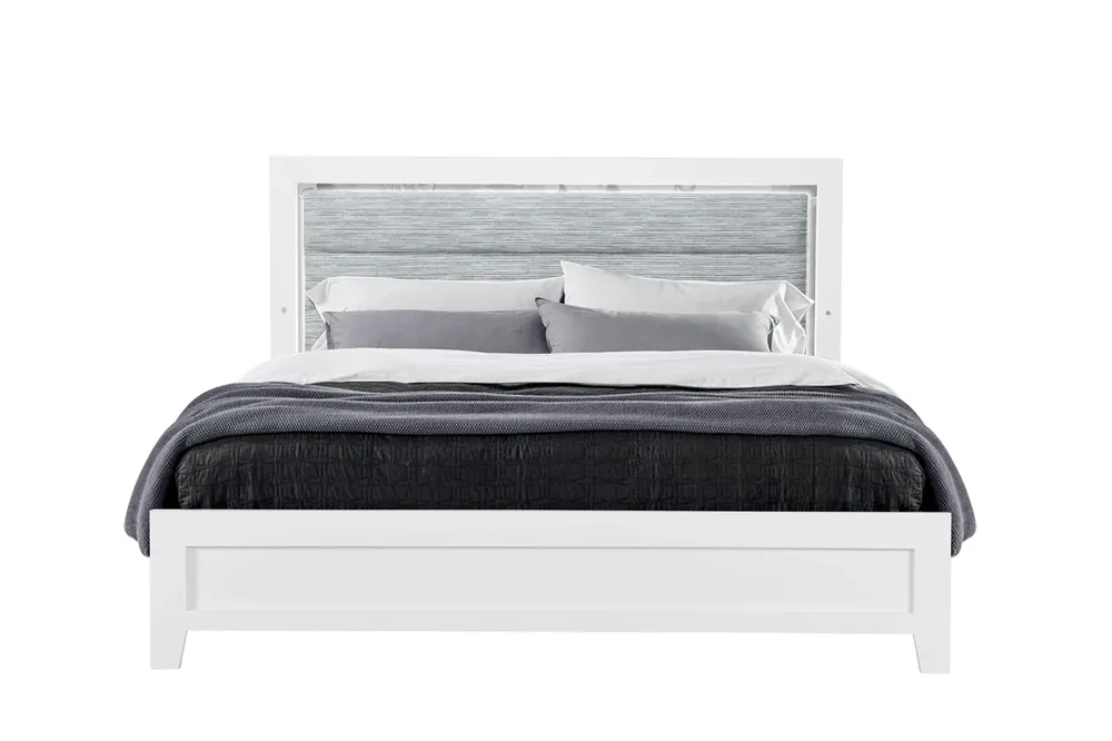 Global Luccia Upholstered Bed with LED Lighting in White - Full