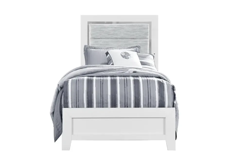Global Luccia Upholstered Bed with LED Lighting in White - Twin