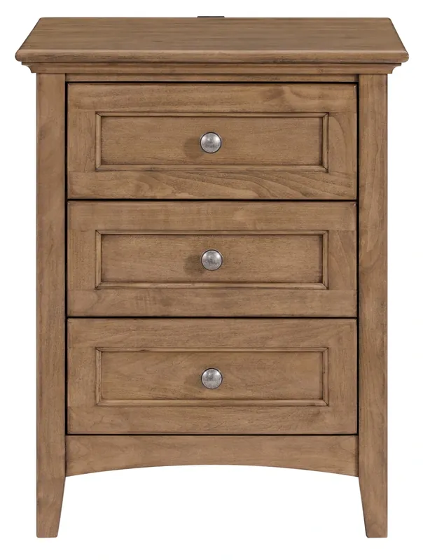 Whittier Wood McKenzie 3-Drawer Nightstand in Pecan