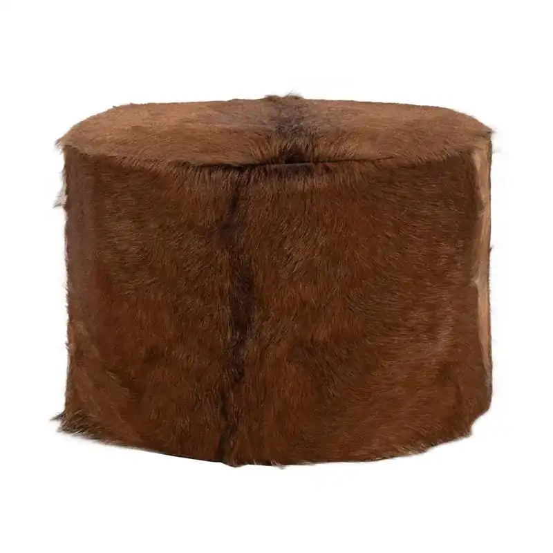 Modus Furniture Matola Round Goatskin Ottoman - 18-Inch