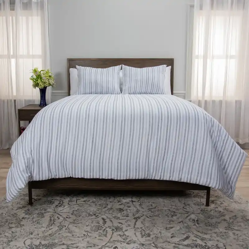 Rizzy Blackberry Grove Natural/Blue Striped 3-Piece Queen Comforter Set