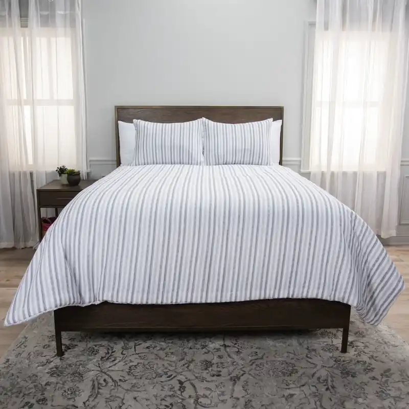 Rizzy Blackberry Grove Natural/Gray Striped 3-Piece King Comforter Set