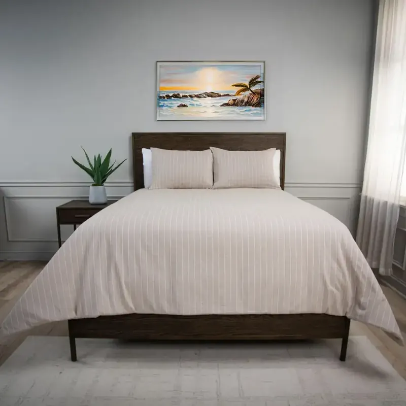 Rizzy Willow Lane Natural Beige Striped 3-Piece Queen Comforter Set