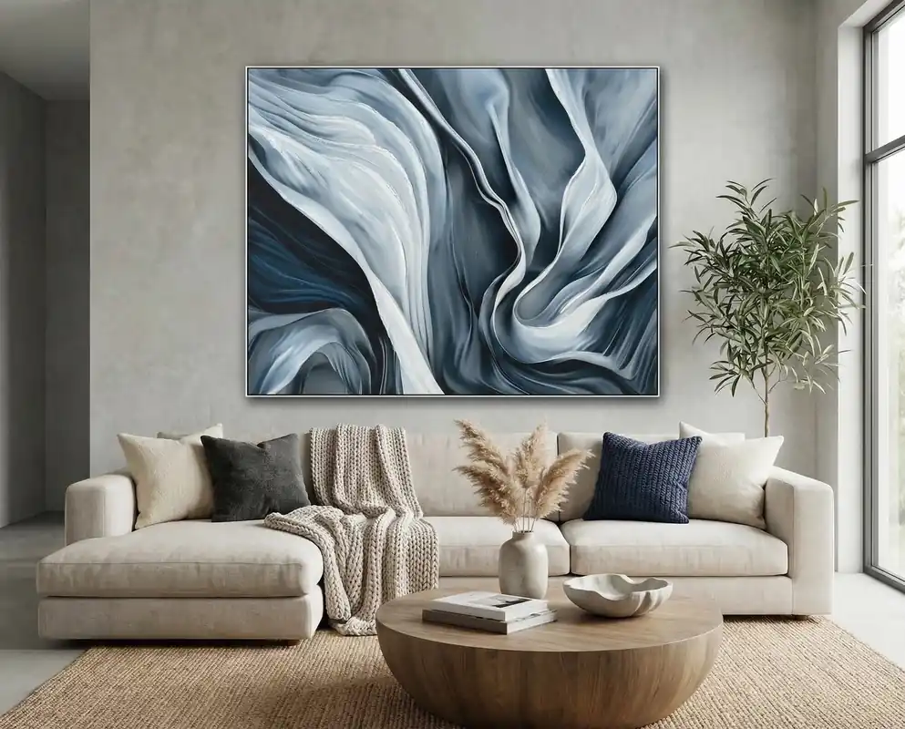 Classy Art Folds of Blue Framed Canvas Wall Art - 70 x 56