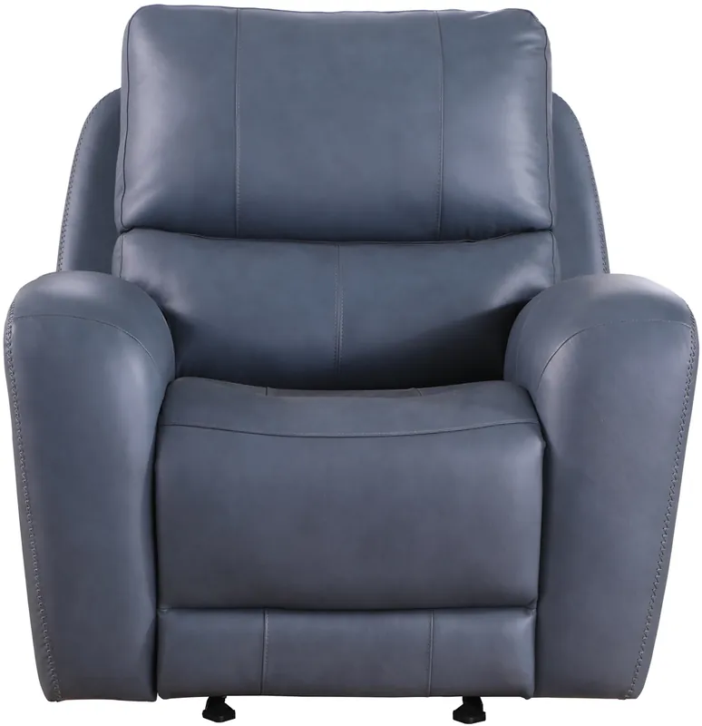 Leather Italia Bel Air Leather Power Glider Recliner in Persian Blue