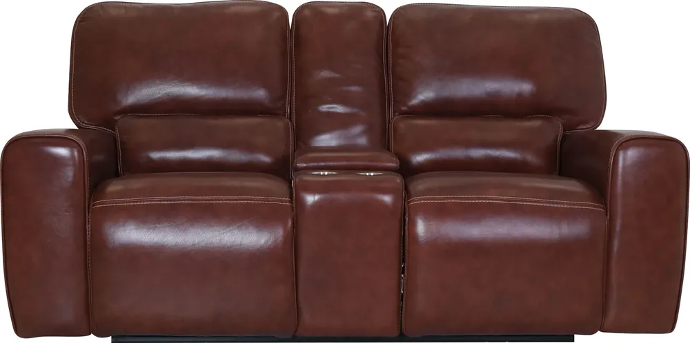 Leather Italia Broadway Leather Power Reclining Loveseat with Console in Brown