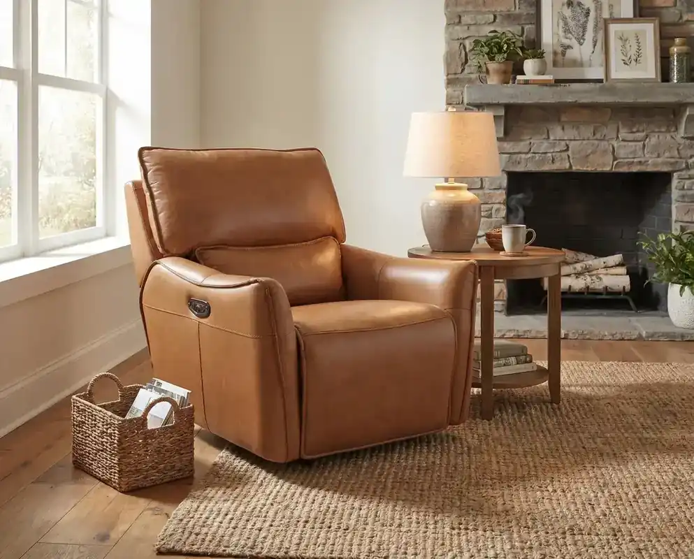 Leather Italia Portland Leather Power Glider Recliner in Desert Brown