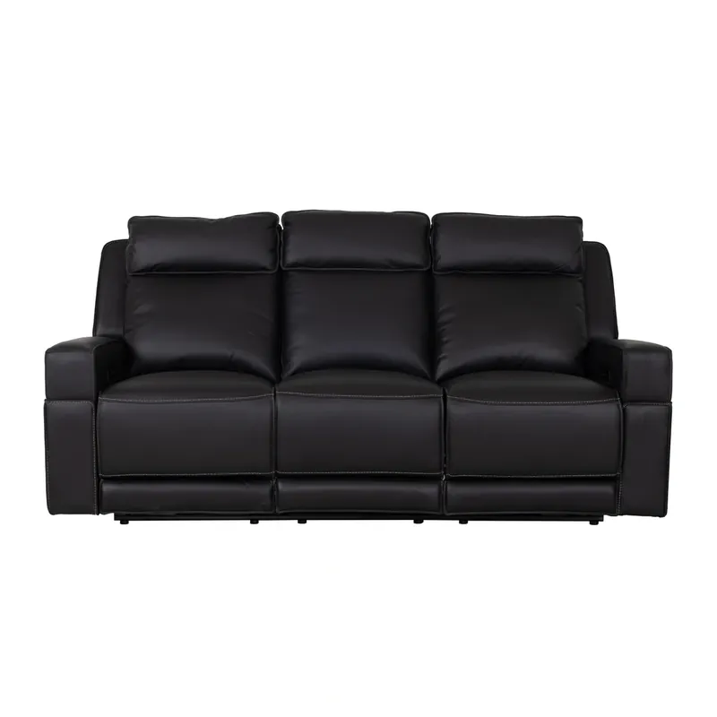 Leather Italia Valley Power Reclining Sofa in Black Leather