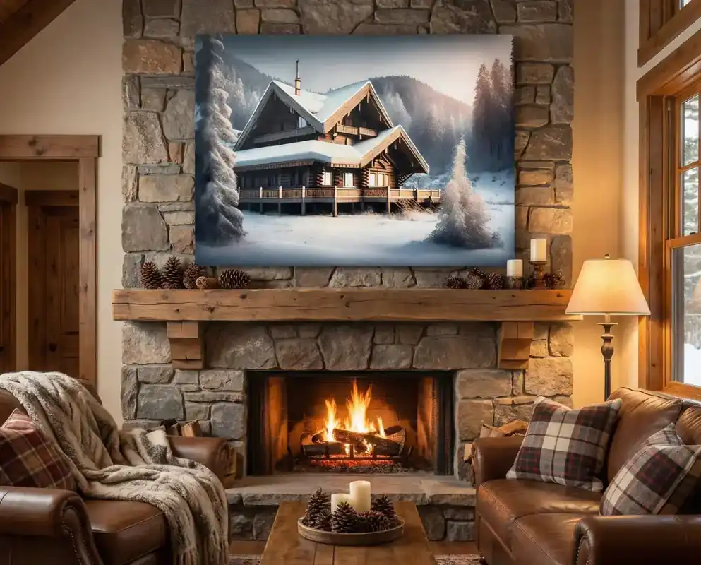 Classy Art Frosted Mountain Chalet Wrapped Canvas Wall Art - 40 x 30