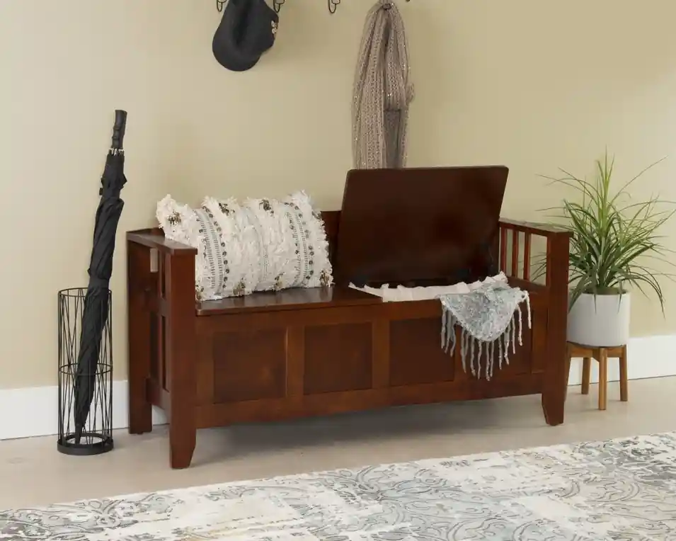 Linon Shayla Storage Bench in Walnut