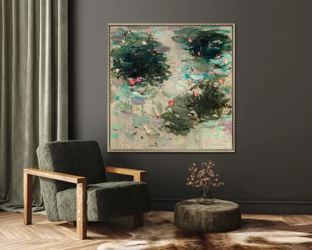 Streamline Art Water Lilies Framed Canvas Wall Art - 30 x 31