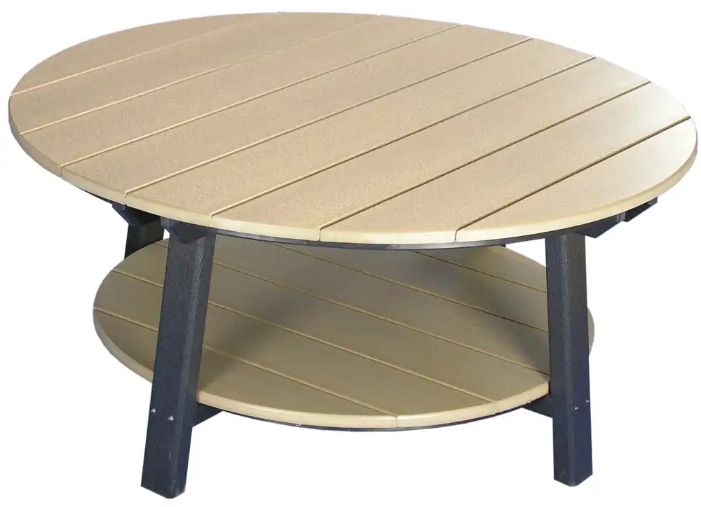 Amish Outdoors Deluxe Weatherwood/Black Round Adirondack Coffee Table