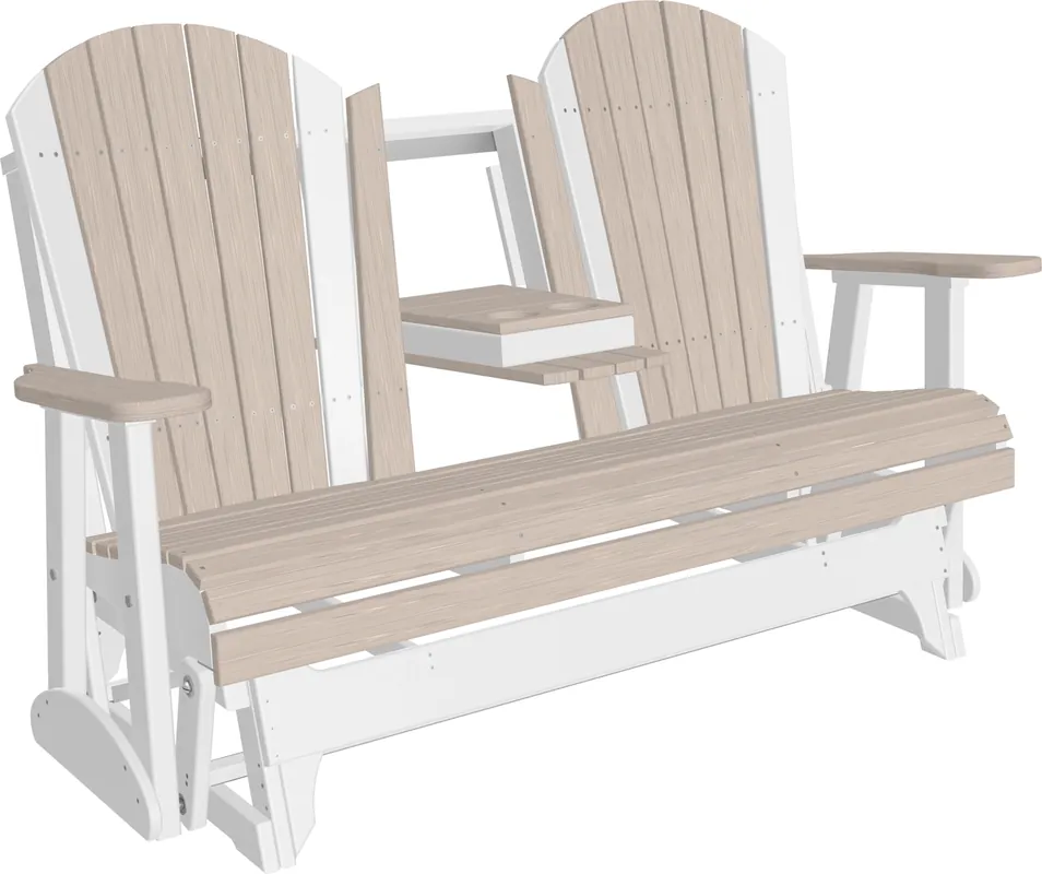 Amish Outdoors Deluxe Birch/White Adirondack Glider Sofa with Console